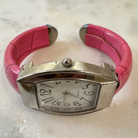 Pink Cuff Watch With Wide Metal Frame - Picture 10 of 11